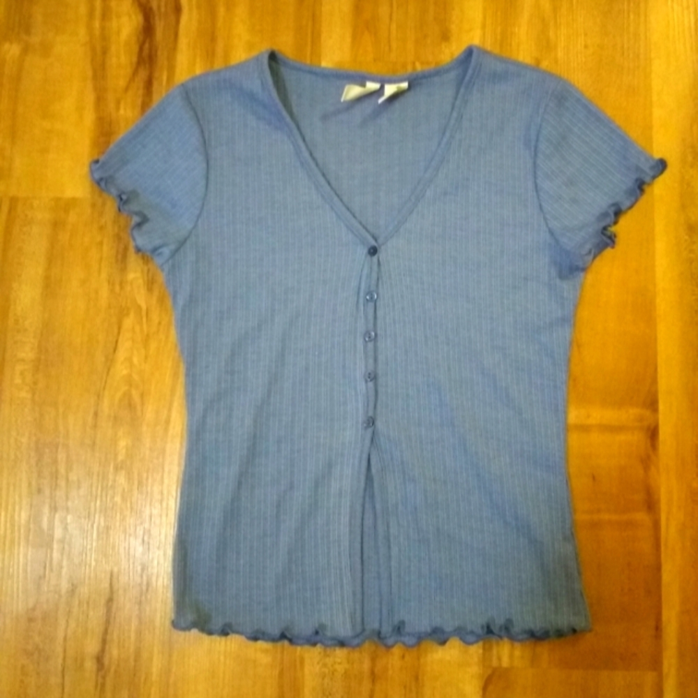 Retro 1990s Button-front Blue Baby Tee